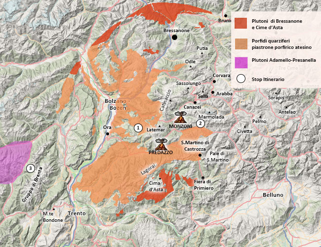 Carta geoturistica vulcani Trentino Alto-Adige