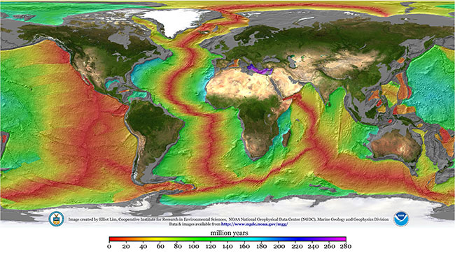 Età delle rocce sui fondali oceanici